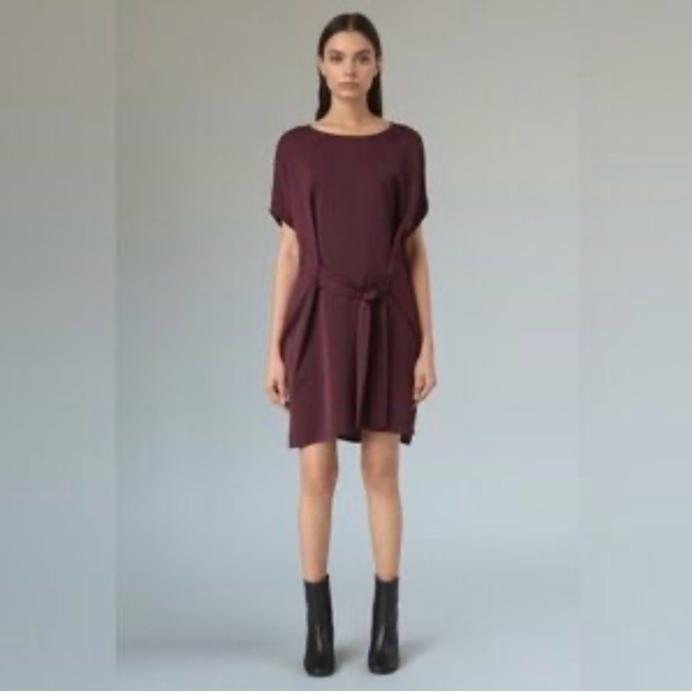 AllSaints Womans Sonny Tie Front Mini Dress in crimson red lagenlook